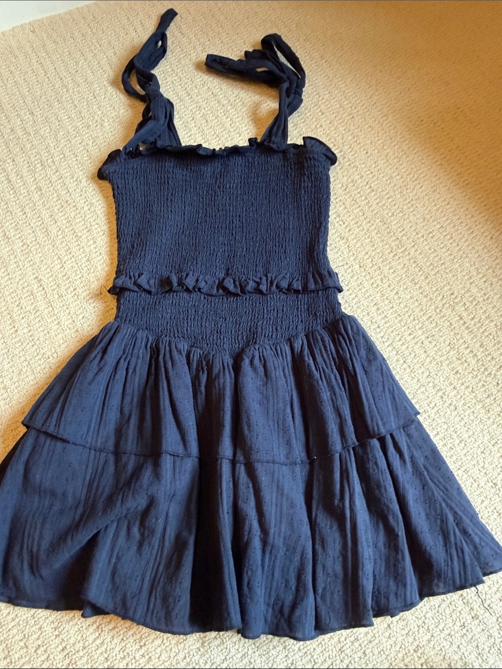 Katie J NYC Navy Smocked Tiered Sundress